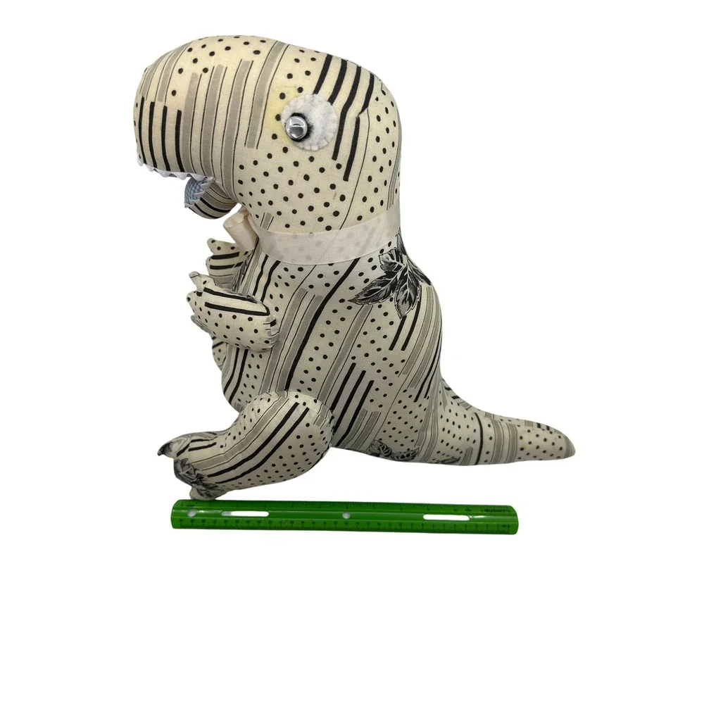 Handmade Stuffed Dinosaur Toy Plush T Rex Novelty‎ Black White Print